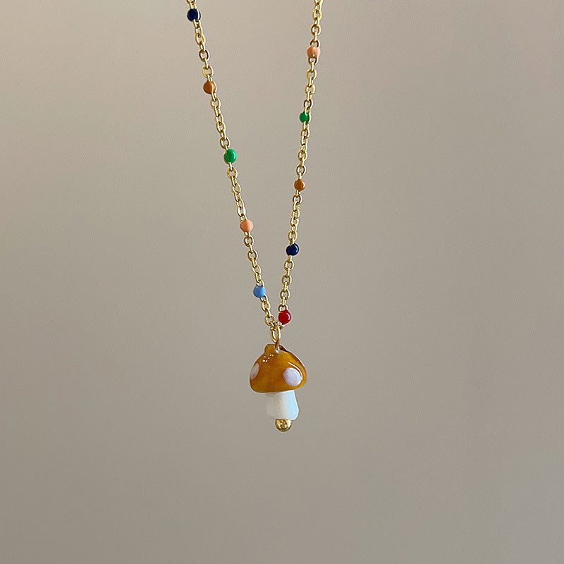 Wholesale Colorful Sugar Bean Glaze Mushroom Pendant Necklace